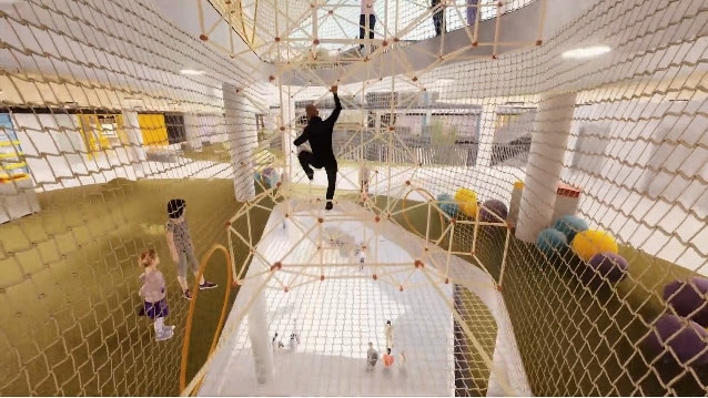 Play spaces are incorporated into the building design