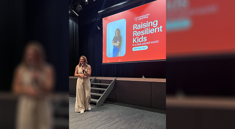 Family Partnerships Council Event, Raising Resilient Kids. Gen Muir speaking to audience