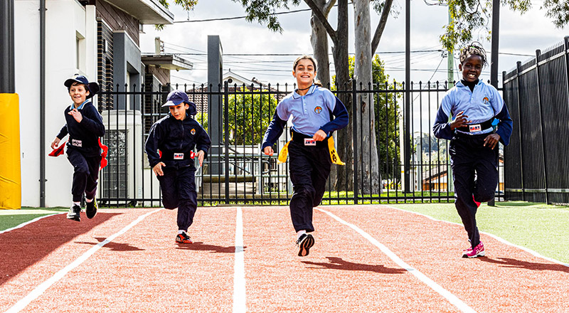 St Margaret Mary's Merrylands students on running track