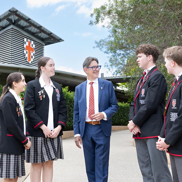 Xavier Catholic College Llandilo School Leaders and Principal, Michael Pate.