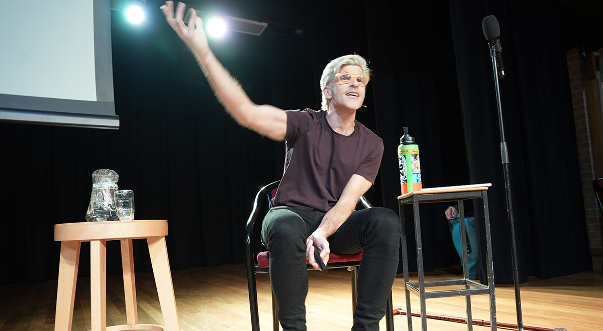 Osher Gunsberg talks to parents and carers of students at Catholic Education Diocese of Parramatta