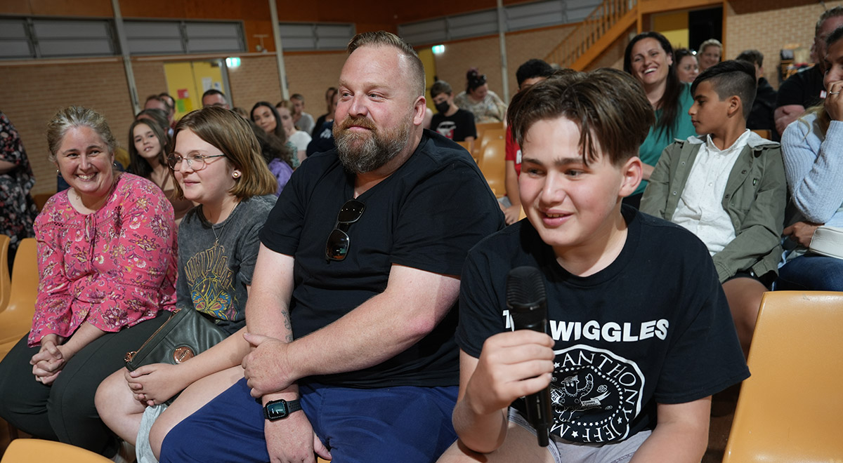 Osher Gunsberg talks to parents and carers of students at Catholic Education Diocese of Parramatta