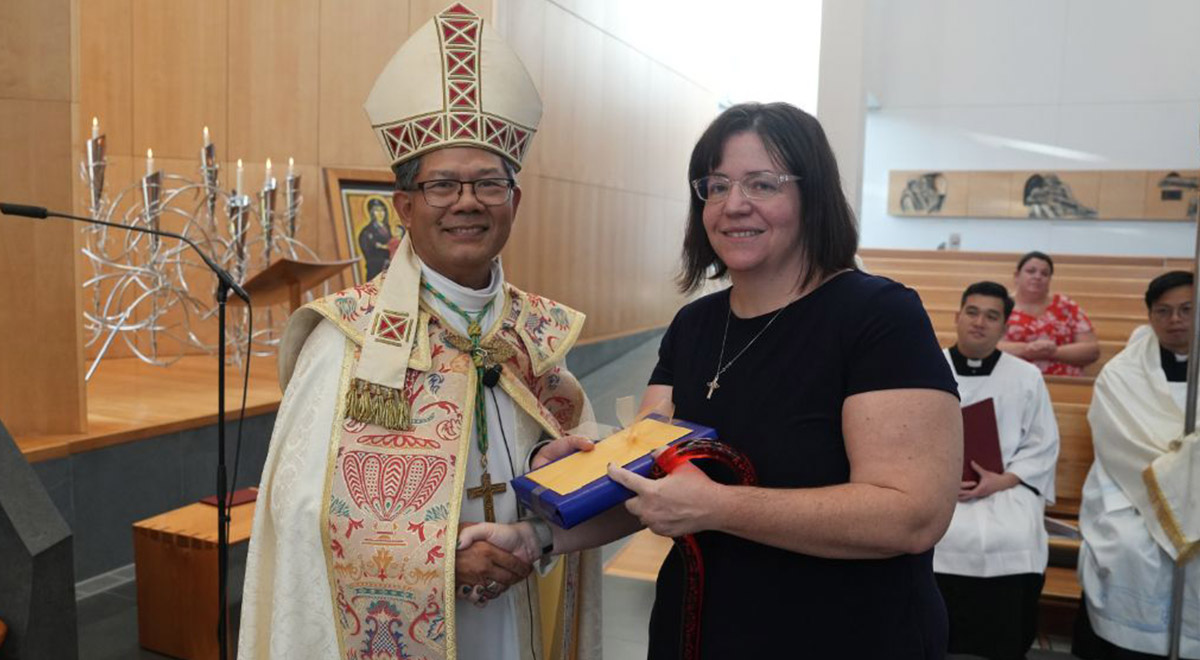 Kelly Bauer and Bishop Vincent Long OFM Conv, Bishop of Parramatta.