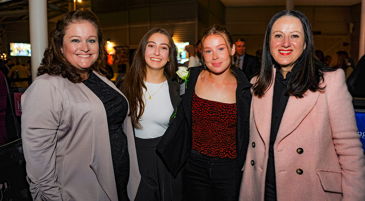 Taryn Grima with students Holly Zaccaria and Macy Smith and Principal Mary Refalo at the 2022 NSW Training Awards (Western Sydney & Blue Mountains).