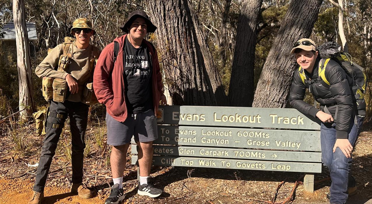 David Eskander on a practise hike with friends