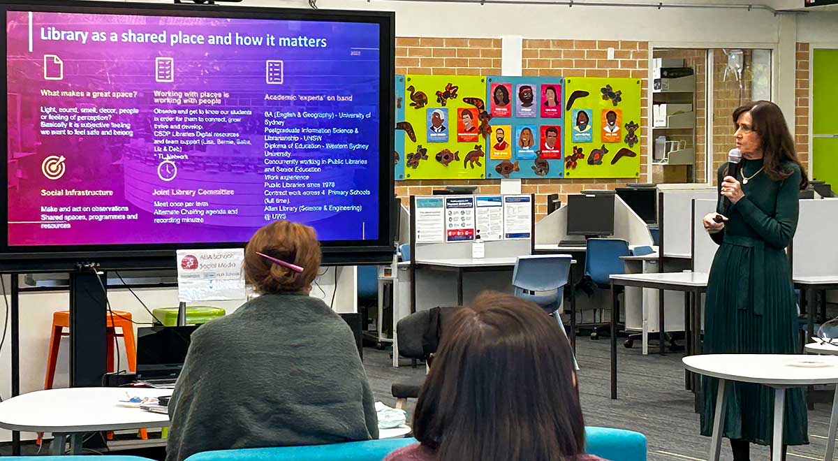 CSPD Teacher librarian presenting at the ALIA seminar about artificial intelligence (AI)