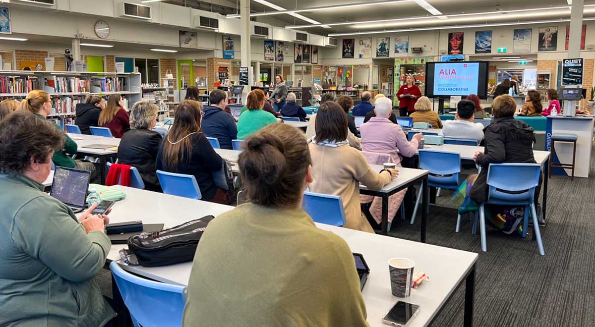 CSPD Teacher librarian presenting at the ALIA seminar about artificial intelligence (AI)