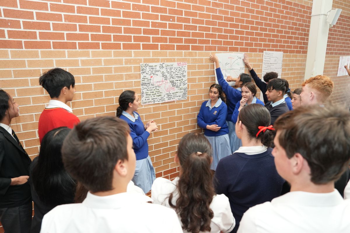 Students working together at the Social Justice Launch for Catholic Schools Parramatta Diocese