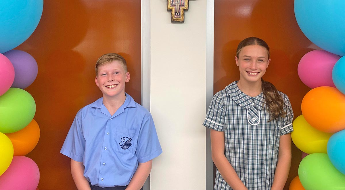 St Michael's Primary Baulkham Hills school captains Tom Herriott and Olivia Sayers.