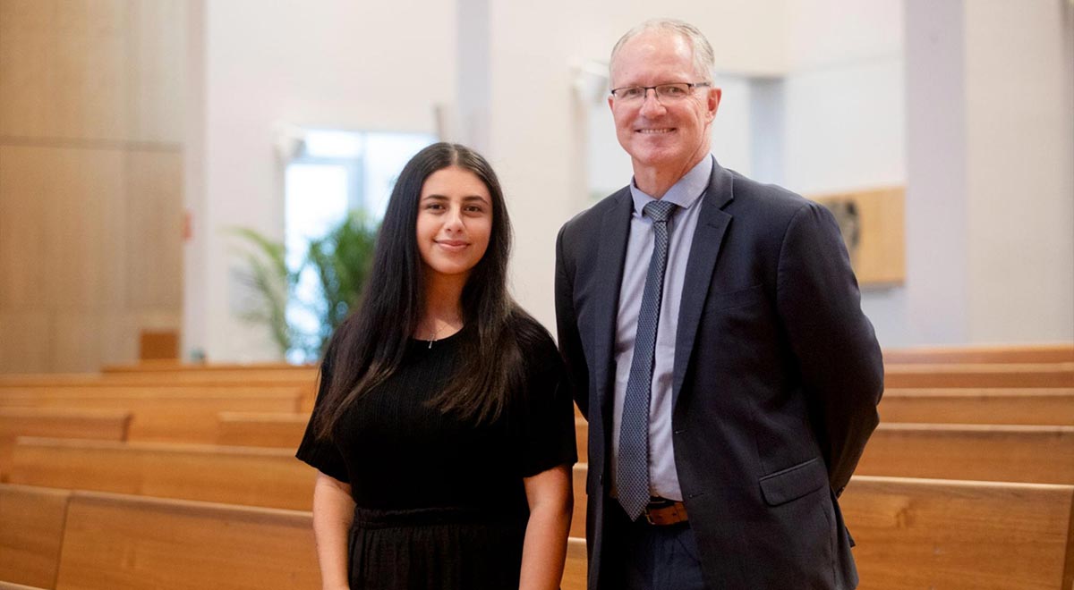 Steven Jones, Principal of St Patrick’s Dundas, with former student now teacher Georgia Ashkar 