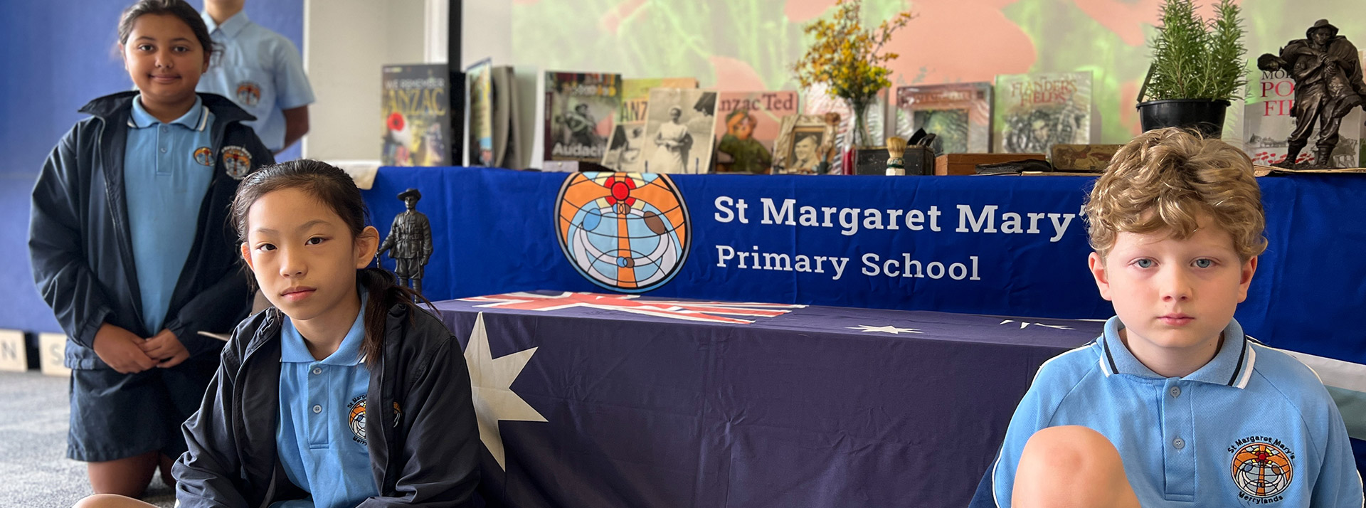 St Margaret Mary's Primary Merrylands students with ANZAC Day mementos