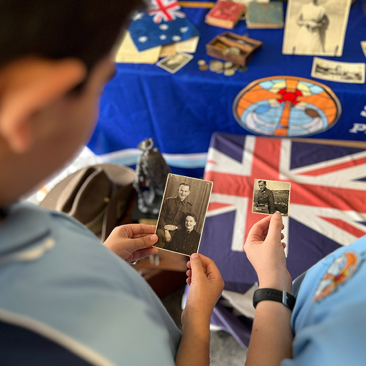 St Margaret Mary's Primary Merrylands students with ANZAC Day mementos