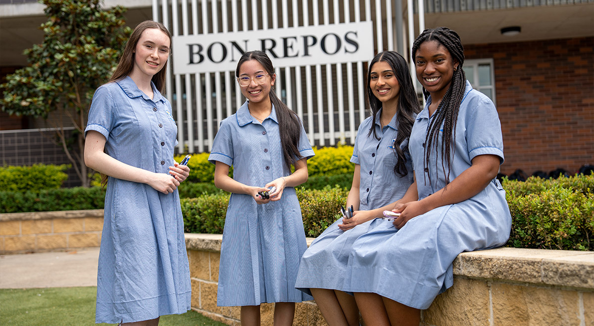 HSC Studies of Religion I students at Cerdon College in Merrylands (left to right) Isabella Wagner, Catlyhn Duong, Jia Pandya and Lexavier Amankwatia.