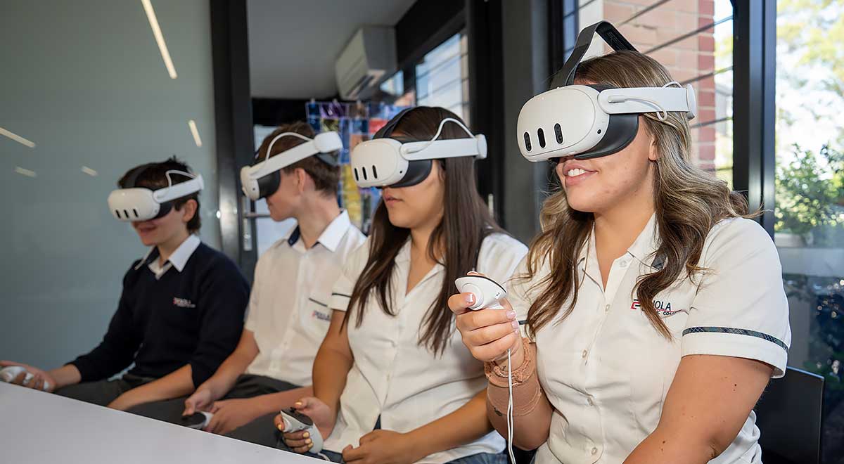 Penola Catholic College Emu Plains students playing on Meta Quest 3 VR Headset