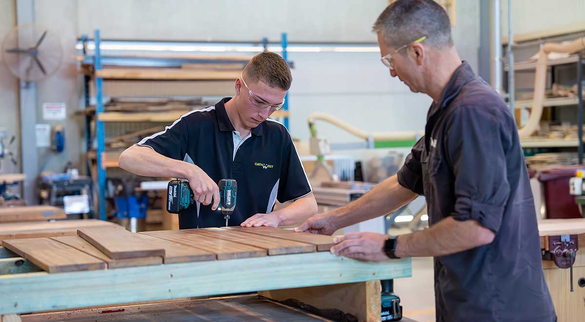 Kalan Markson, studying carpentry at CathWest Innovation College through Tafe School Based Apprenticeship