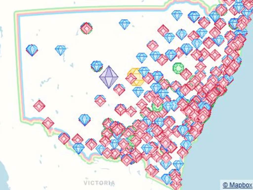 The NSW Education Standards Authority’s Teaching Gems map. Picture: NESA