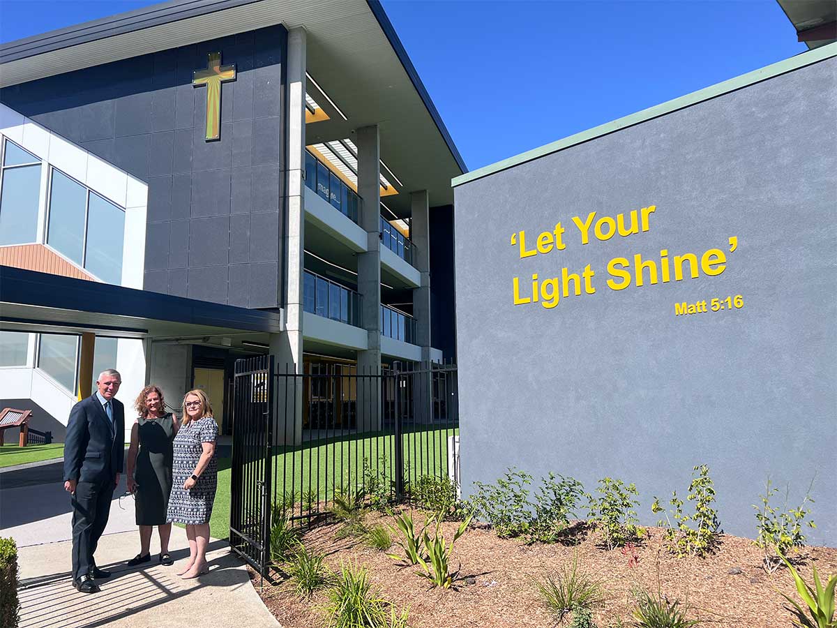 St Lucy's Principal David Raphael, Catholic Schools Parramatta Diocese Executive General Manager Student Support Dianne Van Berlo and St Angela's Principal Leanne Nettleton