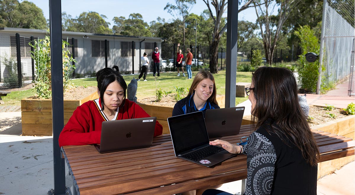 Marist Learning Zone students learning outdoors