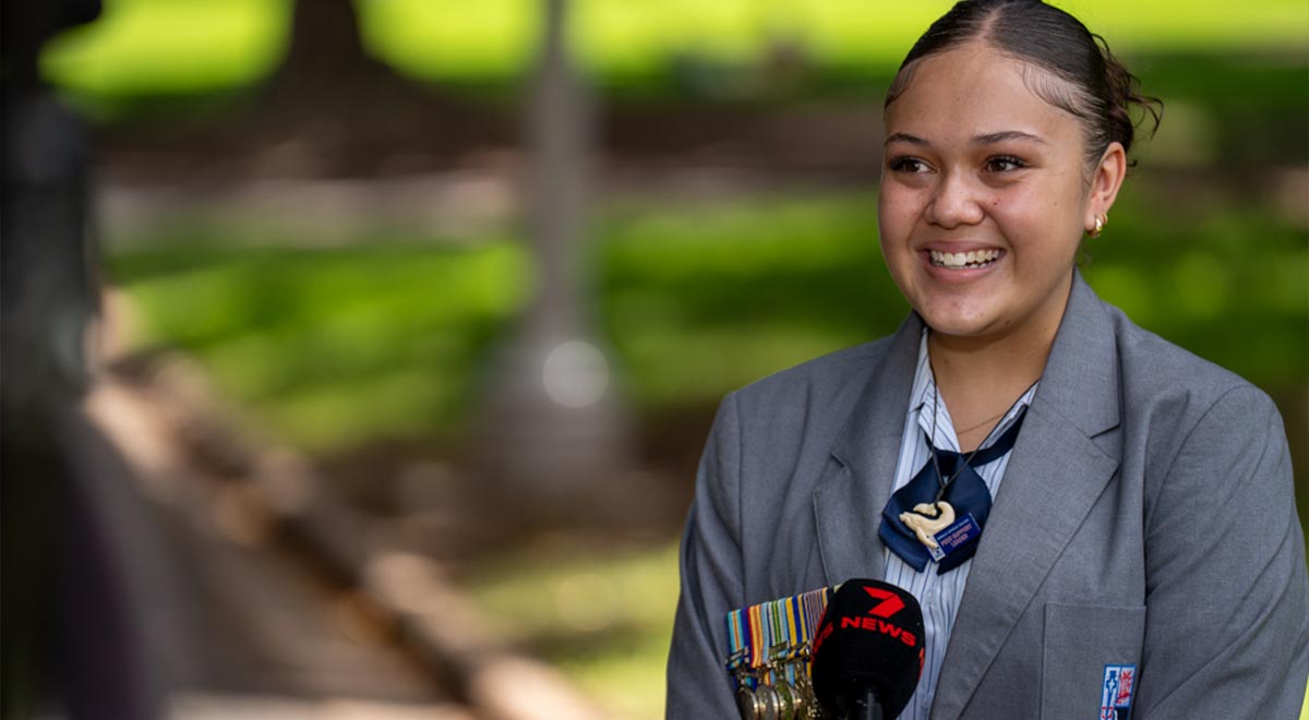 Juliet being interviewed by 7 News at the Commemoration Service